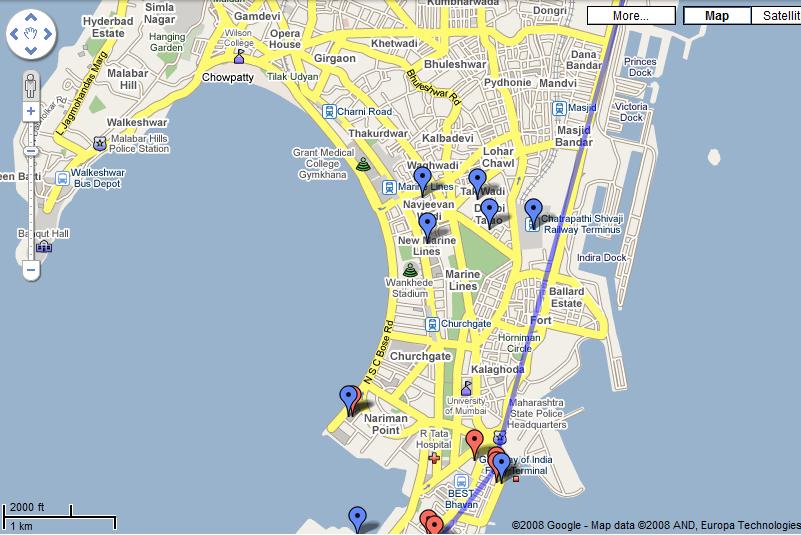 Mumbai Attack Place Map